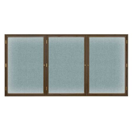 United Visual Products Double Door Enclosed EZ Tack Board, 72"x36", Header, Walnut/Green UV105HDEZ-GREEN-WALNUT